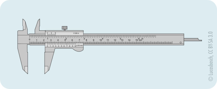 Dessin d'un pied à coulisse, instrument de mesure de longueur.